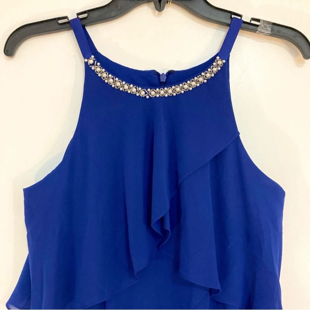 Royal Blue Beaded Neck Tiered Chiffon
Cocktail Dress - Picture 3 of 8